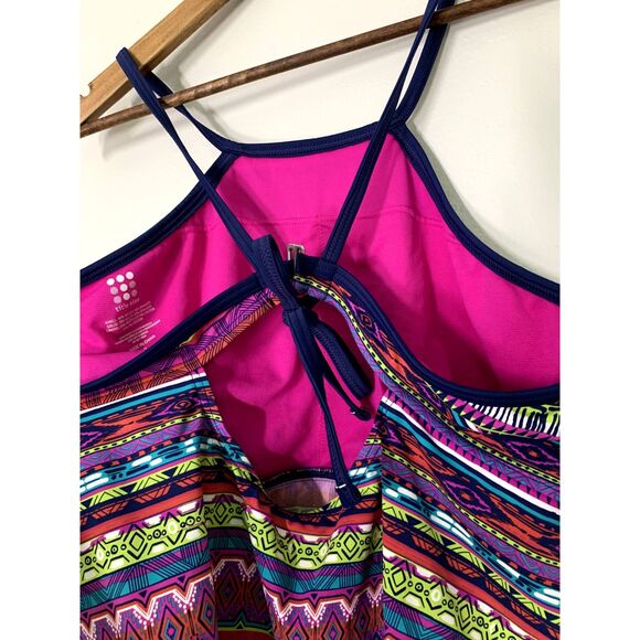 Title Nine Pink Geometric Tankini Set Womens Sz L/XL Full Coverage Swimsuit - Picture 6 of 13